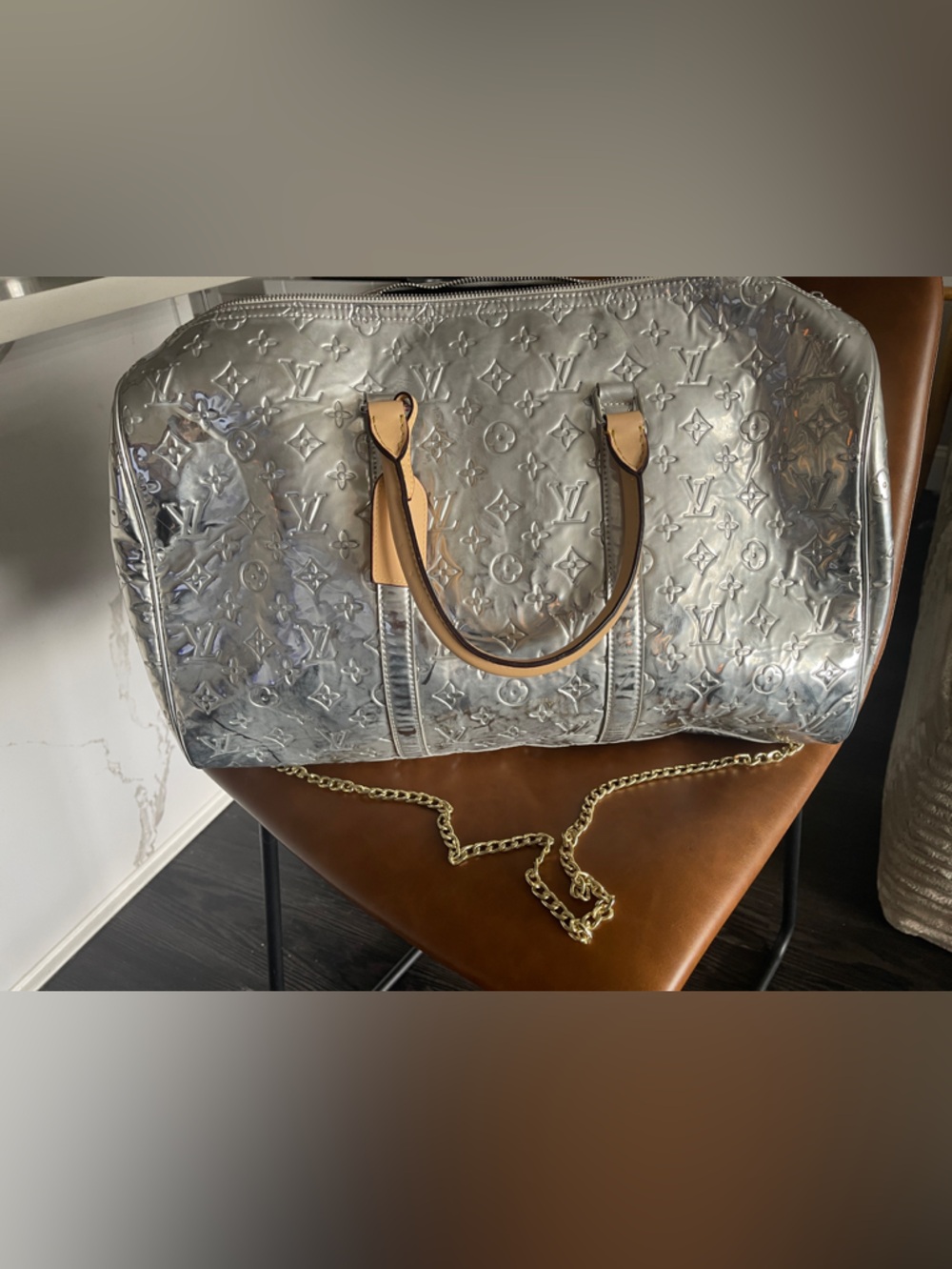 Y2K Lux Metallic Monogram Satchel…can be used as an overnight bag or gym bag.